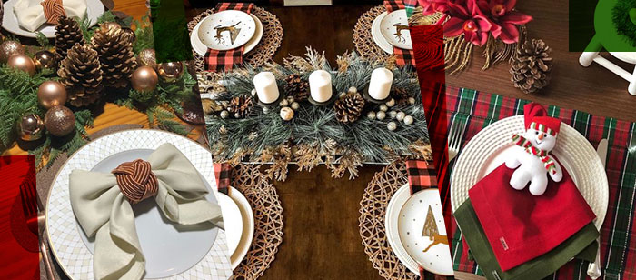 Mesa para a Ceia com decorações natalinas