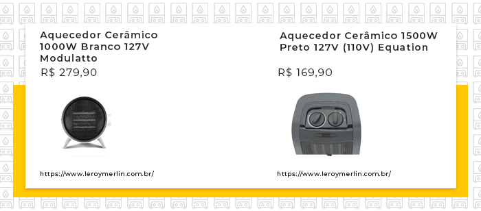 Exemplo de aquecedores cerâmicos.