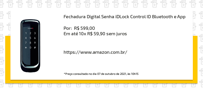 Fechadura digital senha iDLock Control ID Bluetooth e App