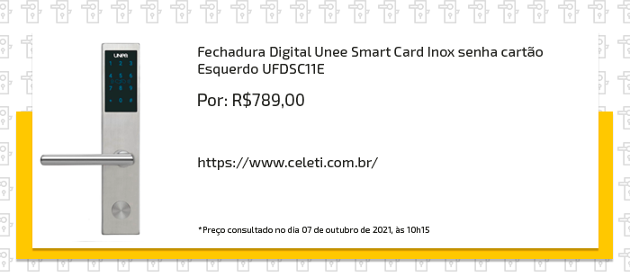 Fechadura digital unee smart card inox